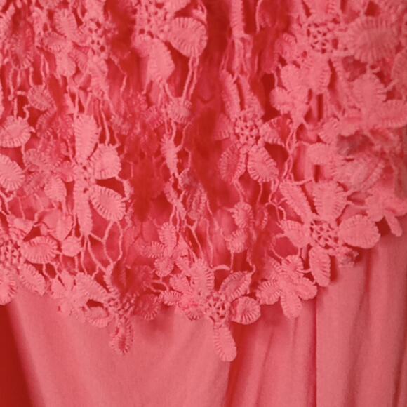 Kori America Women's. Orange short sleeve top with Crochet overlay. Medium - Picture 3 of 8